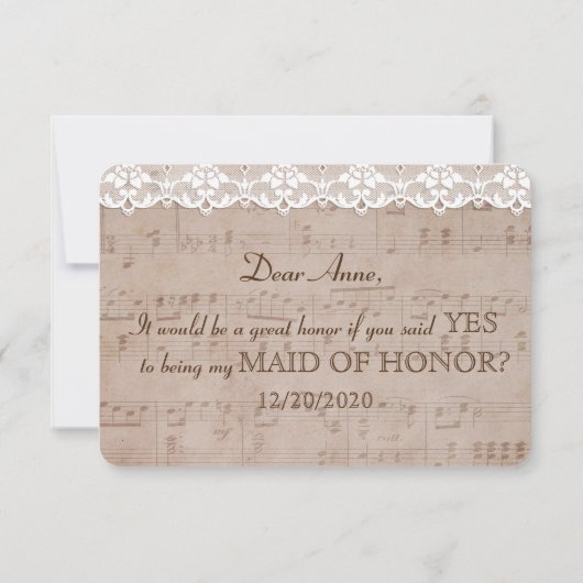 Romantisch muziekblad Kant Werkstuk Be mijn getuig Kaart (Achterkant)