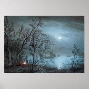 ROMANTISCH NACHTLANDSCHAP IN BLAUW POSTER