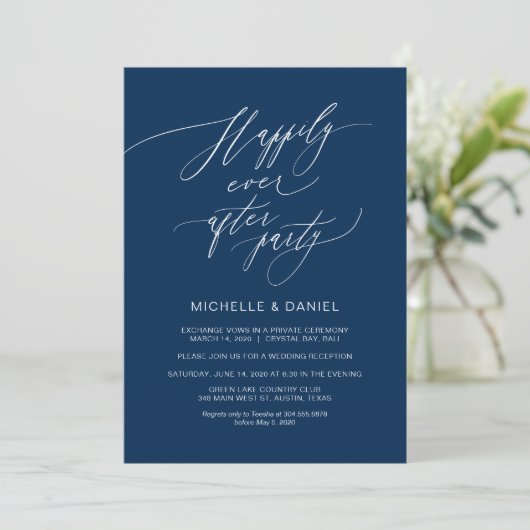 Romantisch Navy Blauw Schrift, Trouw Elopement Kaart (Staand voorkant)