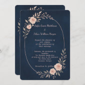 Romantisch Navy Blush Botanisch Lijst Kaart (Voorkant / Achterkant)