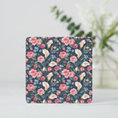 Romantisch Navyblauw Bloemmotief Feestdagenkaart (Staand voorkant)