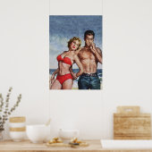 Romantisch paar bij het  pulp Hoesje van de strand Poster (Keuken)