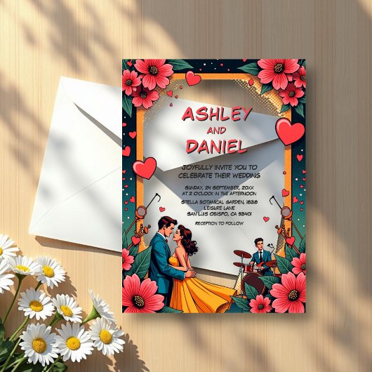 Romantisch Paar Dans Stripstijl Trouwen Acryl Uitnodigingen