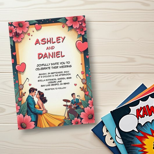 Romantisch Paar Dans Stripstijl Trouwen Kaart