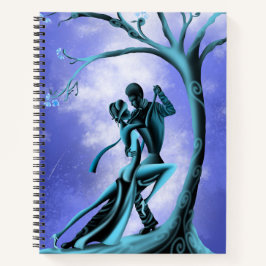 Romantisch paar danst de tango blauw notitieboek