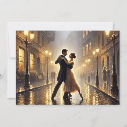 Romantisch paar dat in de regen danst feestdagenkaart (Voorkant)