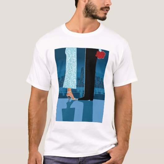 Romantisch paar in de stad t-shirt (Voorkant)