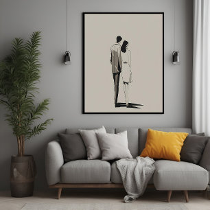 Romantisch paar minimalistische lijnkunst poster