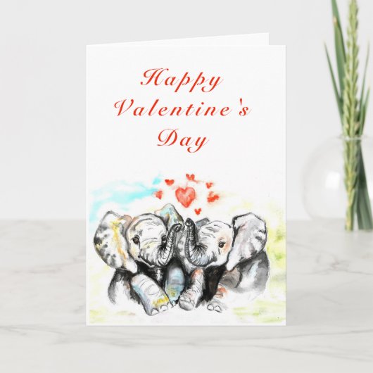 Romantisch paar olifant Valentijnsdag Kaart (Voorkant)