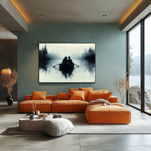 Romantisch Paar Roeiend op een Nevelig Meer Minima Poster