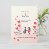 Romantisch paar Silhouette rode harten bruiloft (Staand voorkant)