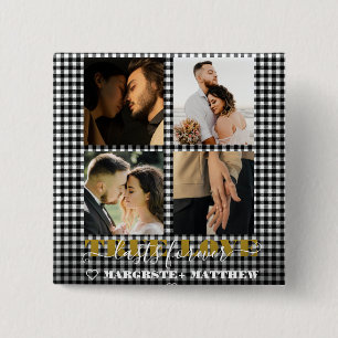 Romantisch Paar Ware Liefde 4 Foto & Citaat Vierkante Button 5,1 Cm