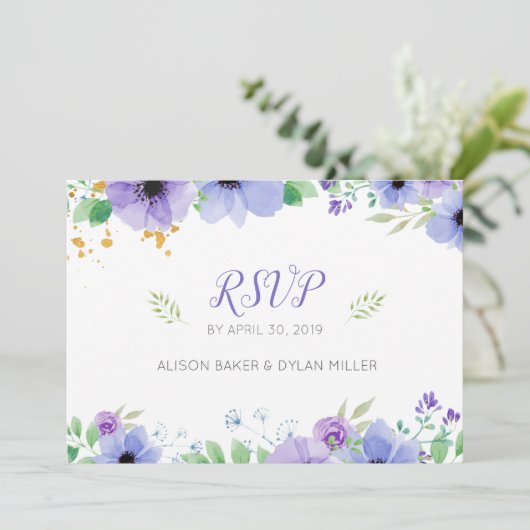 Romantisch Paarse Bloemen RSVP Briefkaart (Staand voorkant)