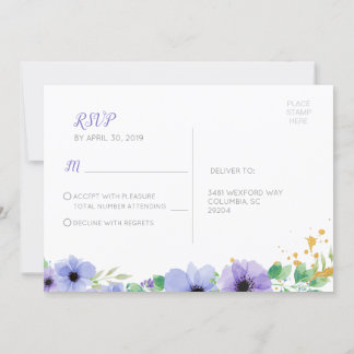 Romantisch Paarse Bloemen RSVP Briefkaart