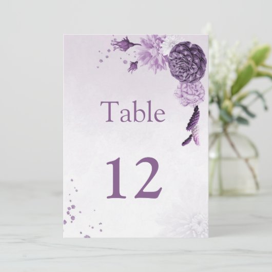 Romantisch Paarse Bloemen Tafelnummer (Staand voorkant)