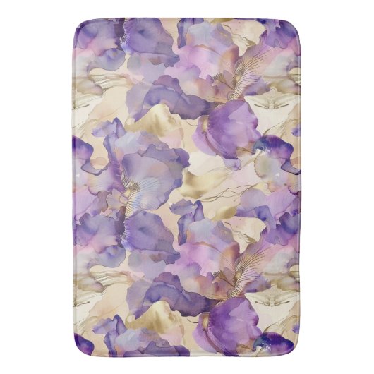 Romantisch Paarse Gouden Iris Floral Vrijgezellenf Badmat (Voorkant Verticaal)
