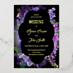 Romantisch paarse met ovale rand folie uitnodiging