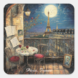 Romantisch Parijs Frankrijk Eiffeltoren Illustrati Vierkante Sticker