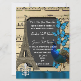 Romantisch Parijs, pauw en vlinders bruiloft Kaart