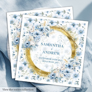 Romantisch Pastel Blauw Goud Glitter Huwelijk Servet