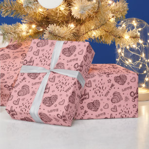 Romantisch patroon Alleen Jij. Donkerroze Op Roze Cadeaupapier