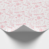 Romantisch patroon jij en ik. Bleek roze op wit Cadeaupapier (Hoek)