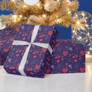 Romantisch patroon Kus. Rood, grijs op paars Cadeaupapier
