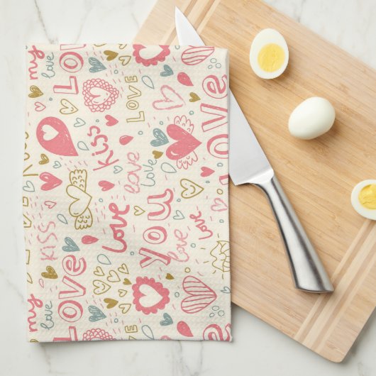 Romantisch patroon met hart en nieren theedoek (Quarter Fold)