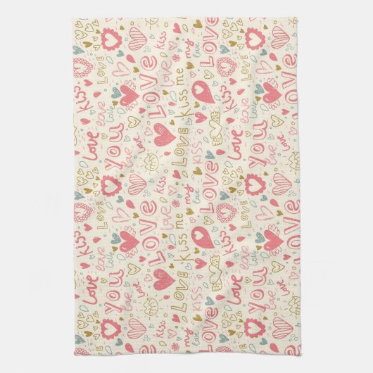 Romantisch patroon met hart en nieren theedoek (Verticaal)