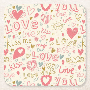 Romantisch patroon met hart en nieren vierkante kartonnen onderzetter