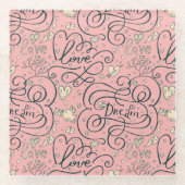 Romantisch patroon met hart en vogels glazen onderzetter (Voorkant)