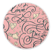 Romantisch patroon met hart en vogels keramische knop (Voorkant)