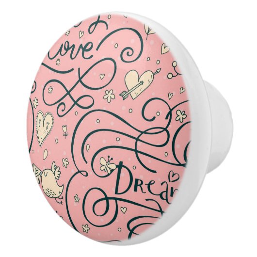 Romantisch patroon met hart en vogels keramische knop (Rechts)