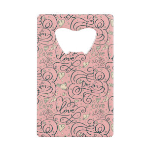 Romantisch patroon met hart en vogels kredietkaart flessenopener