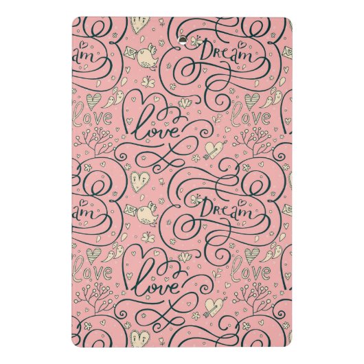 Romantisch patroon met hart en vogels mini klembord (Achterkant)