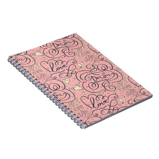 Romantisch patroon met hart en vogels notitieboek (Rechterzijde)