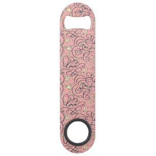 Romantisch patroon met hart en vogels speed flessenopener