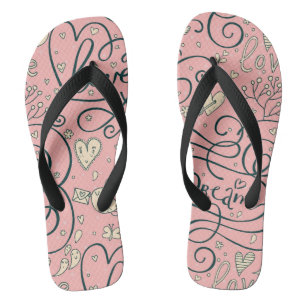 Romantisch patroon met hart en vogels teenslippers