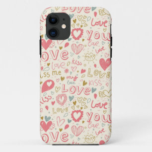 Romantisch patroon met harten en lippen iPhone 11 hoesje