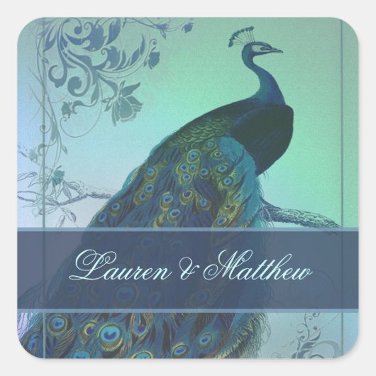 romantisch pauwenontwerp vierkante sticker (Voorkant)