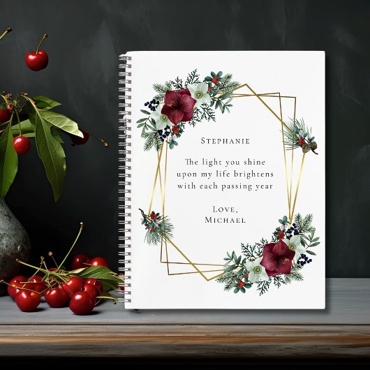 Romantisch Quote Bourgondische Kerstbloem Notitieboek