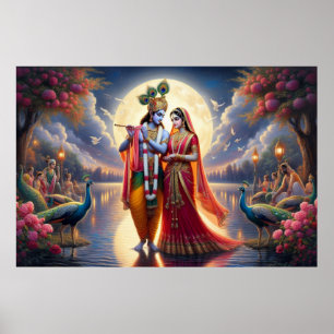 Romantisch Rode Kunst Radha Krishna Eeuwige Liefde Poster