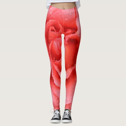 Romantisch Rode Roze Rozenwaterdruppels Leggings (Voorkant)