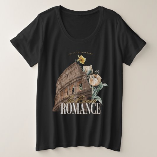 Romantisch Rome Republic Flowers Zwart Grote Maat T-shirt (Design voorkant)