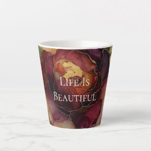 Romantisch rood Bourgondisch Roos Gouden Bloemen Latte Mok