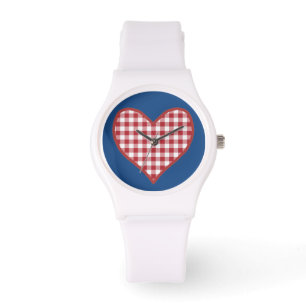 Romantisch Rood Check Gingham Hart Sportief Polsho Horloge