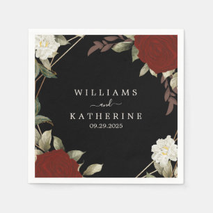 Romantisch rood Diep roos Bloemen Winter zwart bru Servet