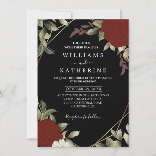 Romantisch rood Diepe kleur roos Floral Winter bru Kaart (Voorkant)