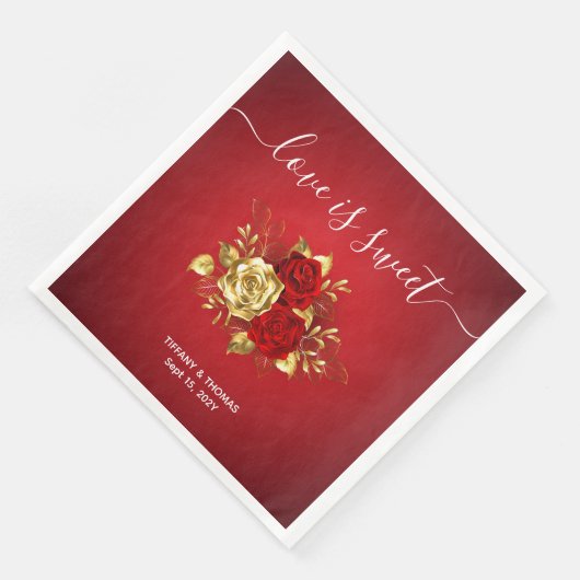Romantisch Rood & Goud Roos Trouwdiner servetten (Hoek)