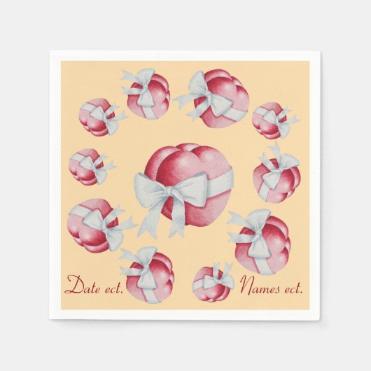 Romantisch rood hart gebonden aan witte lintboog servetten (Voorkant)